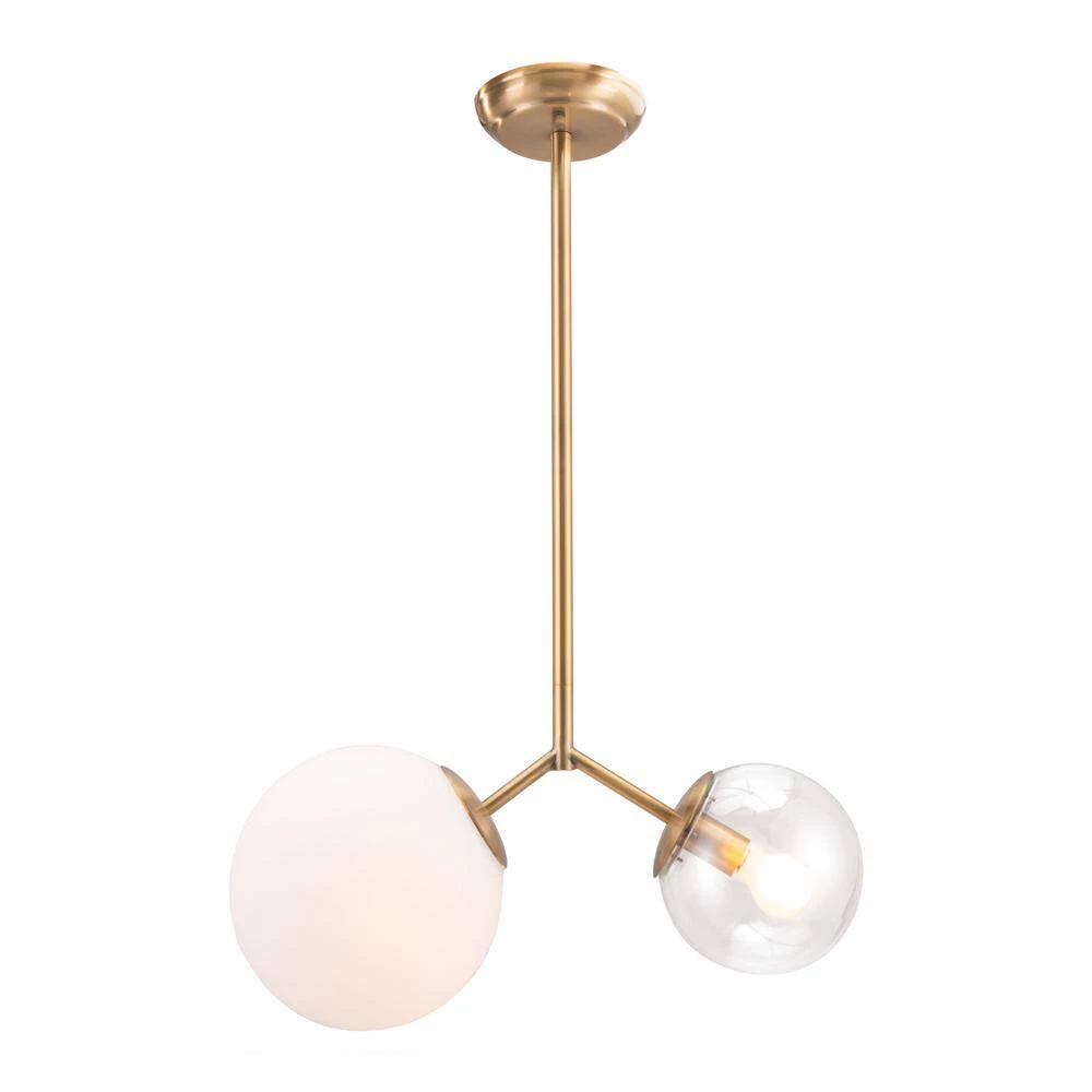 Constance 2-Light Gold Chandelier with Tempered Glass Shade by ZUO 3 Constance 2-Light Gold Chandelier with Tempered Glass Shade by ZUO - Image 3