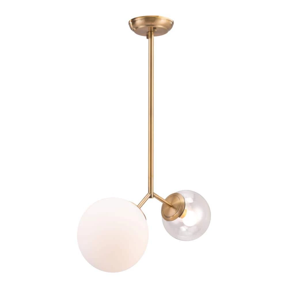 Constance 2-Light Gold Chandelier with Tempered Glass Shade by ZUO 1 Constance 2-Light Gold Chandelier with Tempered Glass Shade by ZUO