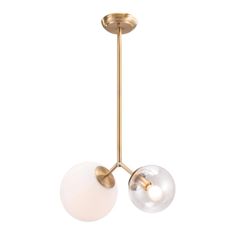 Constance 2-Light Gold Chandelier with Tempered Glass Shade by ZUO 2 Constance 2-Light Gold Chandelier with Tempered Glass Shade by ZUO - Image 2