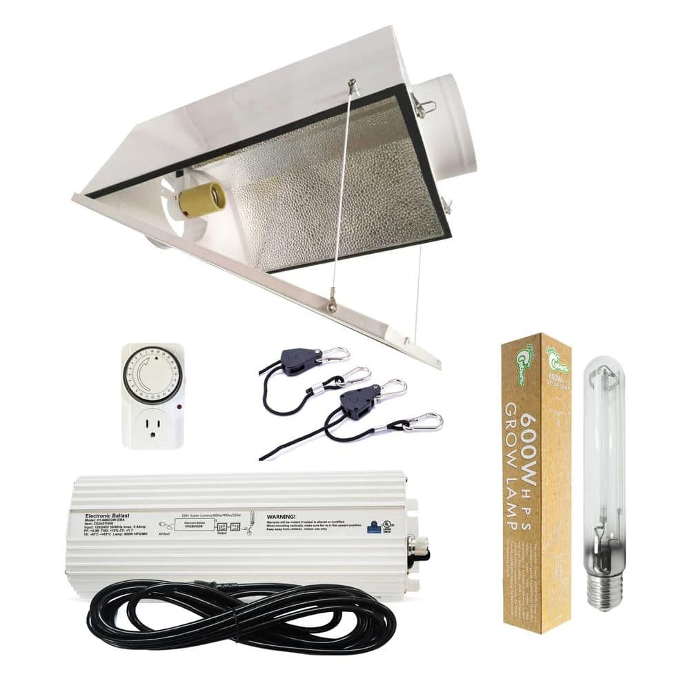 600-Watt HPS Grow Light System with 6 in. Large Air Cooled Hood Reflector with Glass by Hydro Crunch 1 600-Watt HPS Grow Light System with 6 in. Large Air Cooled Hood Reflector with Glass by Hydro Crunch