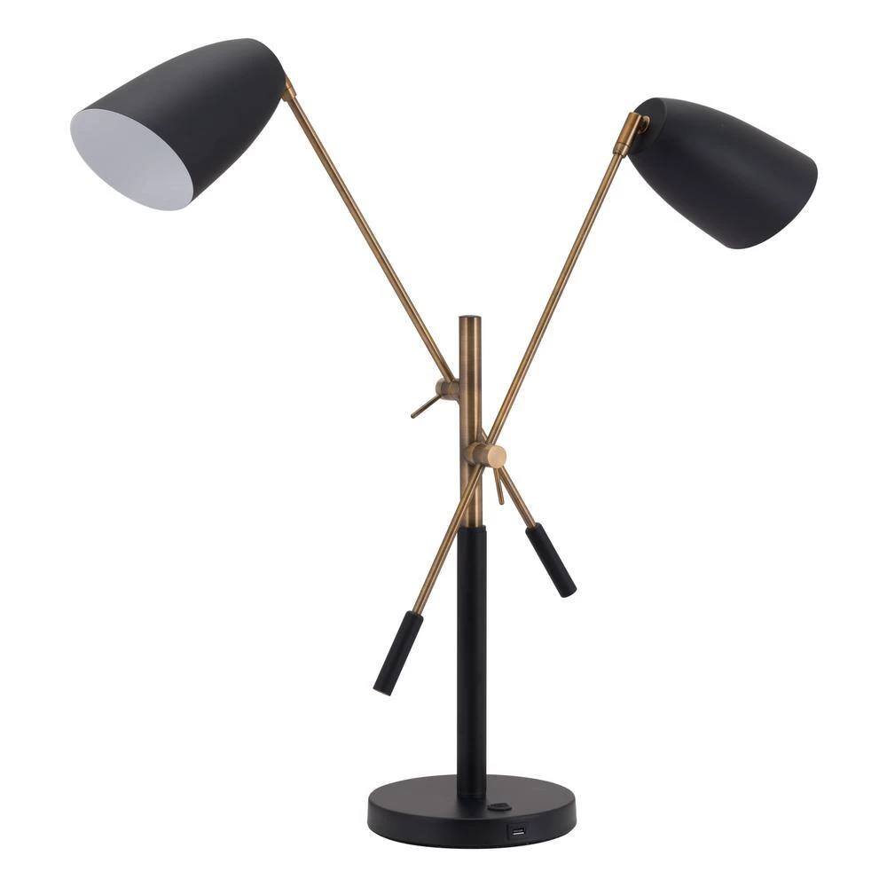 28.1 in. Tanner Matt Black and Brass Table Lamp by ZUO 4 28.1 in. Tanner Matt Black and Brass Table Lamp by ZUO - Image 4