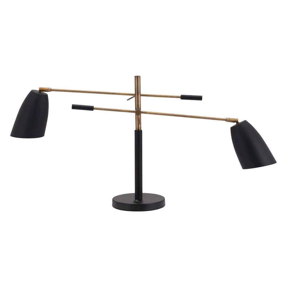 28.1 in. Tanner Matt Black and Brass Table Lamp by ZUO 5 28.1 in. Tanner Matt Black and Brass Table Lamp by ZUO - Image 5