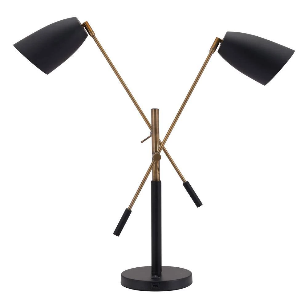 28.1 in. Tanner Matt Black and Brass Table Lamp by ZUO 3 28.1 in. Tanner Matt Black and Brass Table Lamp by ZUO - Image 3