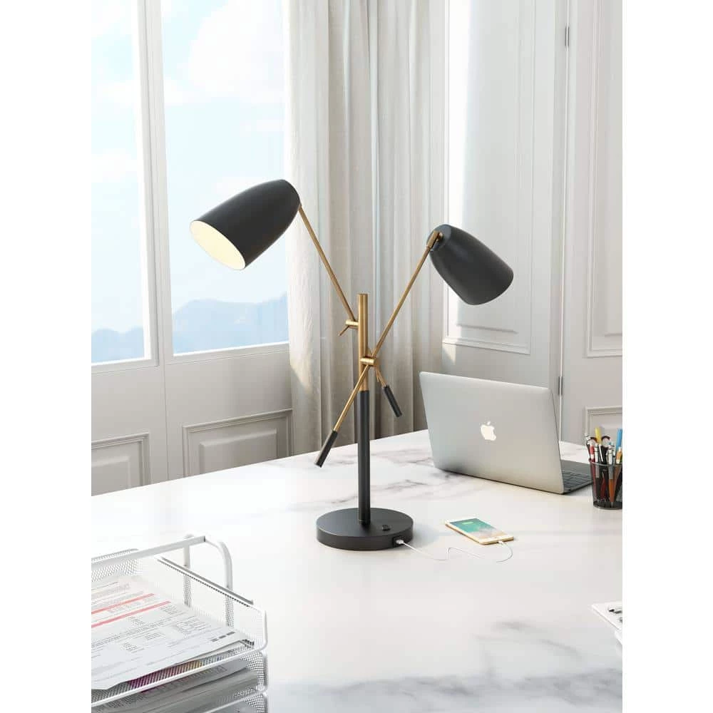 28.1 in. Tanner Matt Black and Brass Table Lamp by ZUO 1 28.1 in. Tanner Matt Black and Brass Table Lamp by ZUO
