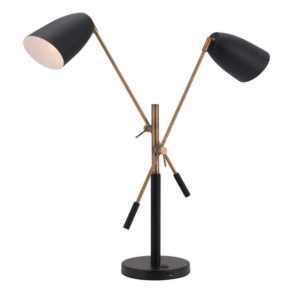 28.1 in. Tanner Matt Black and Brass Table Lamp by ZUO 2 28.1 in. Tanner Matt Black and Brass Table Lamp by ZUO - Image 2