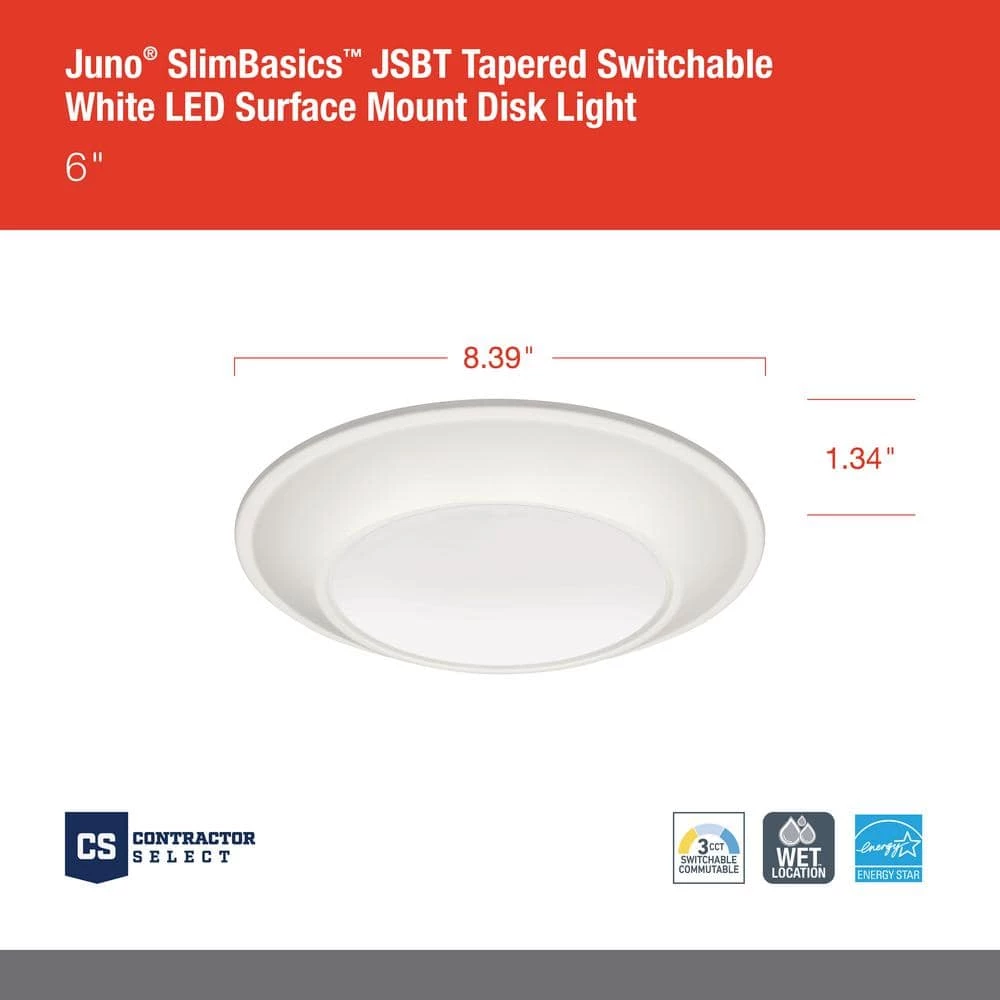 Contractor Select JSBT 8.39 in. Matte White Integrated LED Flush Mount Fixture, Selectable CCT by Juno 5 Contractor Select JSBT 8.39 in. Matte White Integrated LED Flush Mount Fixture, Selectable CCT by Juno - Image 5