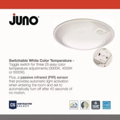 8.39 in. 1-Light White Selectable LED Flush Mount With Motion Sensor by Juno -Deals Juno Store white juno flush mount lights jsbt 6in sww2 90cri pir mw m6 40 1000